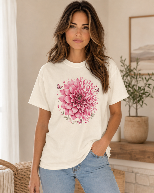 Floral Dahlia T-Shirt — Pink Watercolor Flower Tee