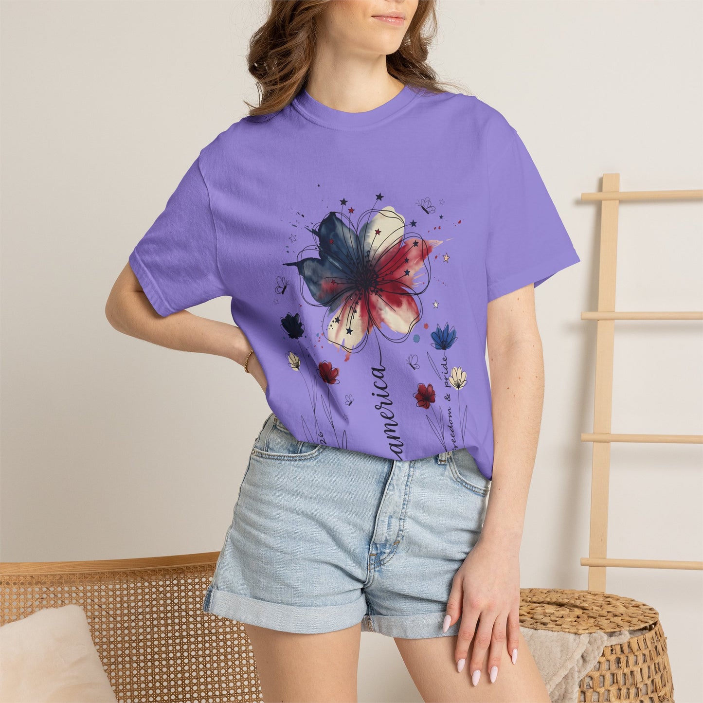 Patriotic Watercolor Flower T-Shirt — America Floral Graphic Tee