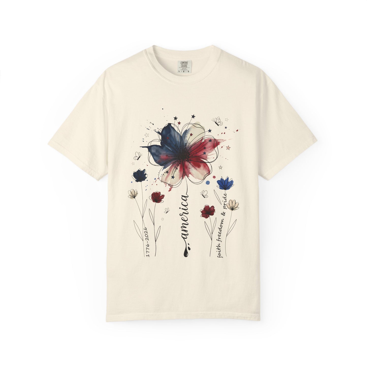 Patriotic Watercolor Flower T-Shirt — America Floral Graphic Tee