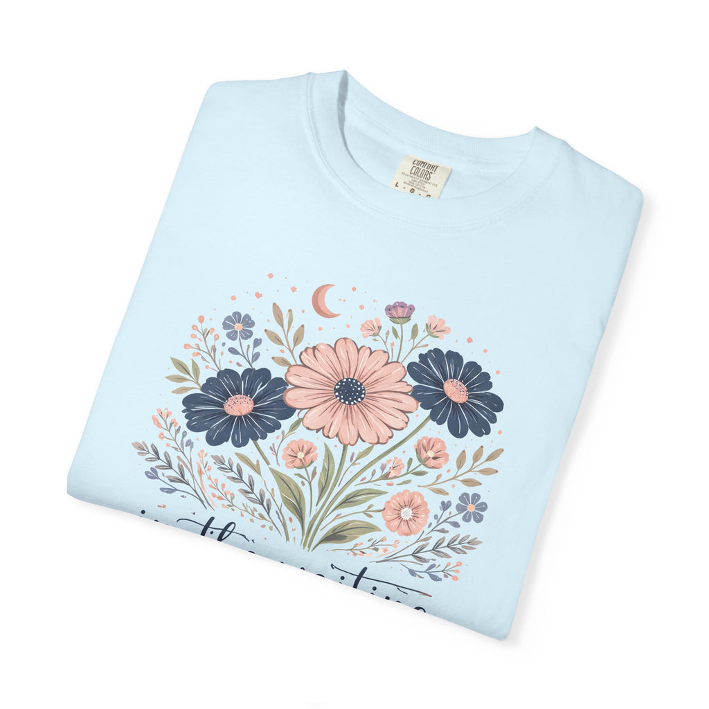 Christian Floral T-Shirt — "In the Waiting God Is Working" Inspirational Faith Tee