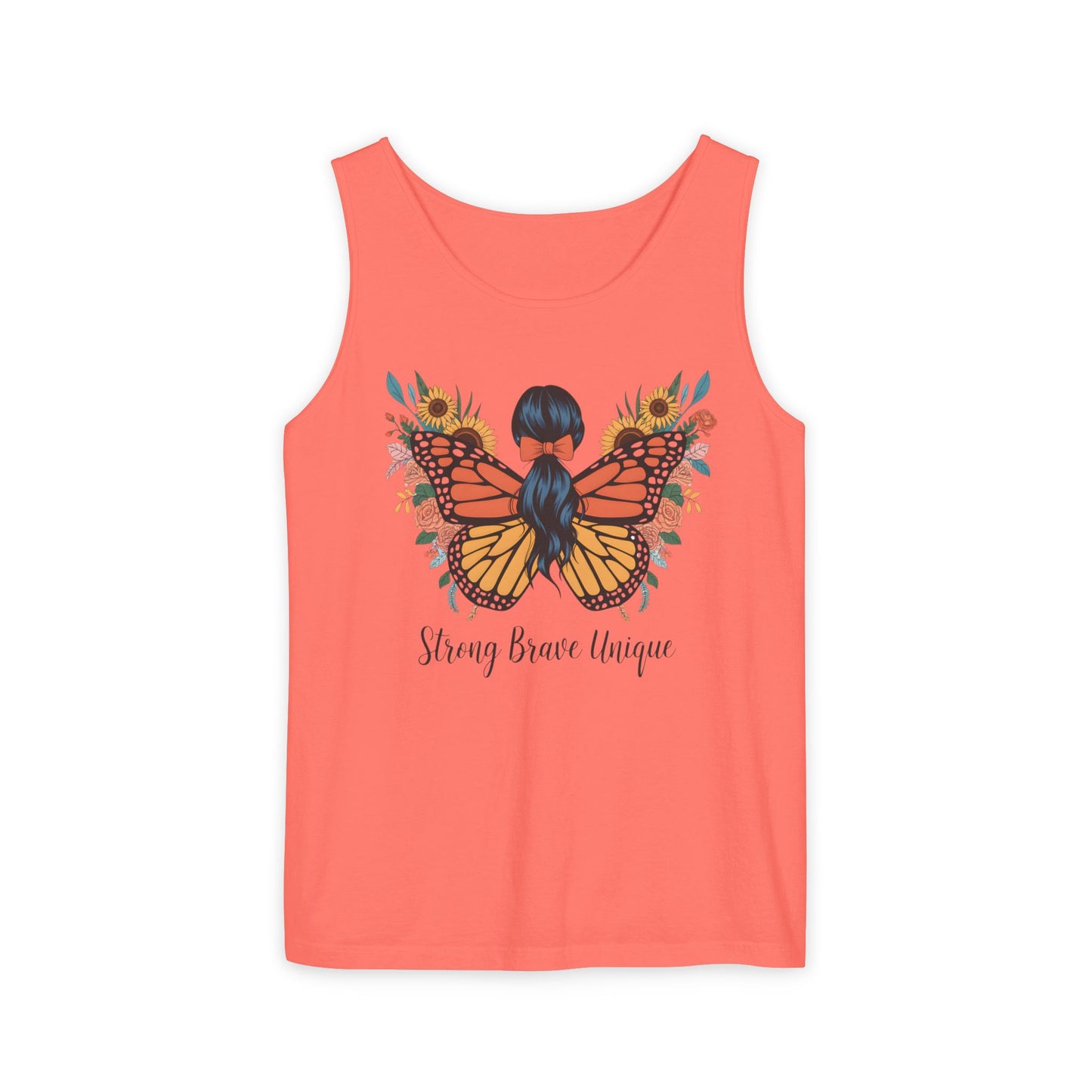 Butterfly Woman Tank Top — "Strong Brave Unique" Inspirational Graphic Tank