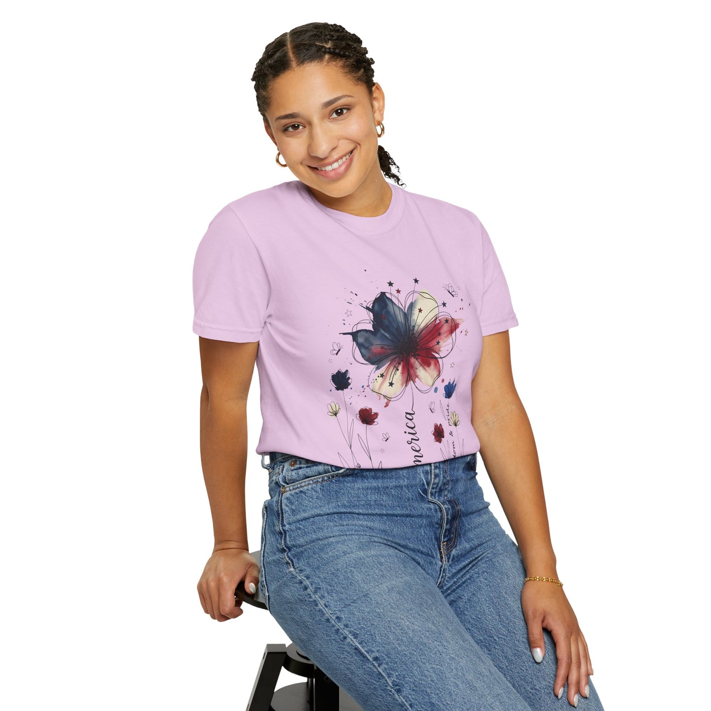 Patriotic Watercolor Flower T-Shirt — America Floral Graphic Tee