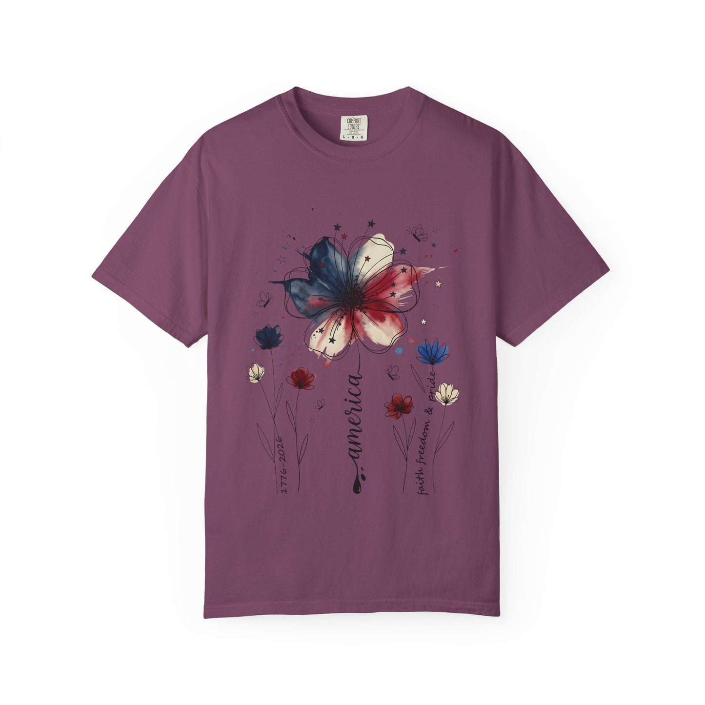 Patriotic Watercolor Flower T-Shirt — America Floral Graphic Tee