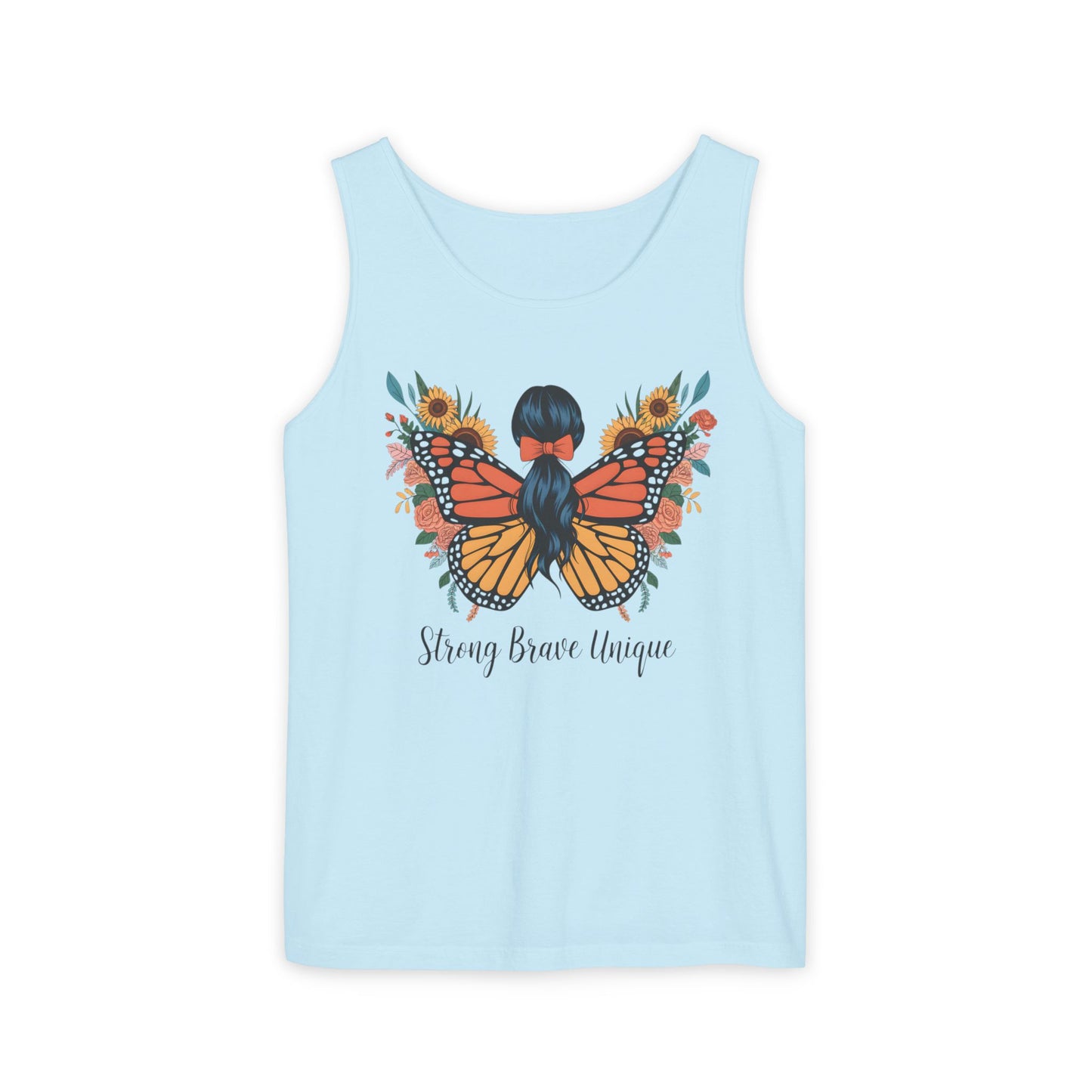 Butterfly Woman Tank Top — "Strong Brave Unique" Inspirational Graphic Tank