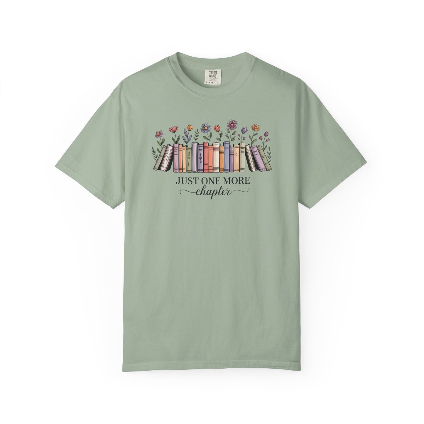 Book Lover T-Shirt — "Just One More Chapter" Floral Bookshelf Tee