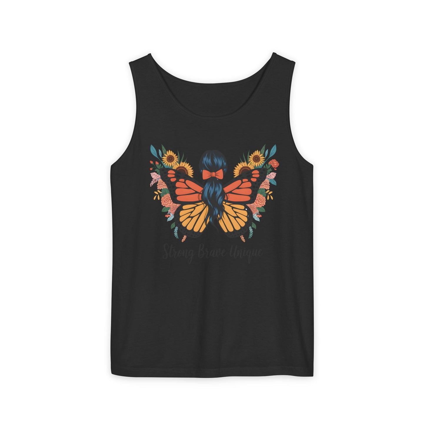 Butterfly Woman Tank Top — "Strong Brave Unique" Inspirational Graphic Tank