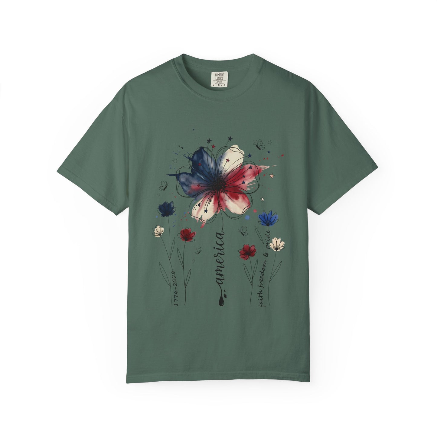 Patriotic Watercolor Flower T-Shirt — America Floral Graphic Tee