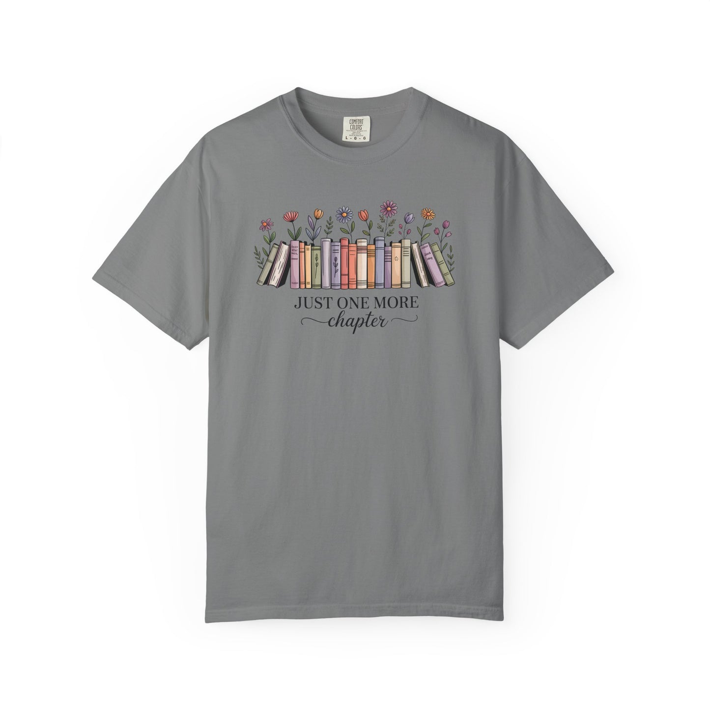 Book Lover T-Shirt — "Just One More Chapter" Floral Bookshelf Tee