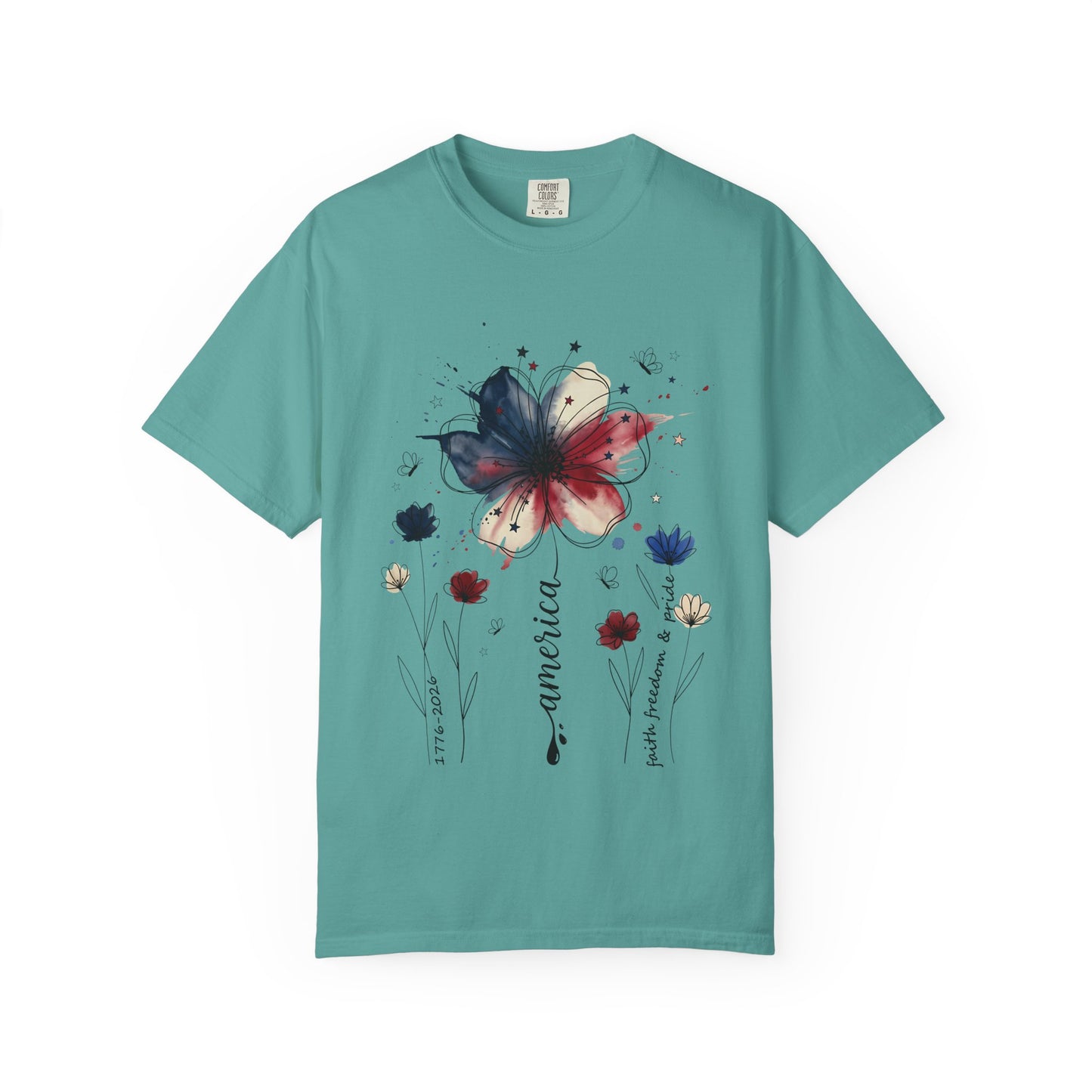 Patriotic Watercolor Flower T-Shirt — America Floral Graphic Tee