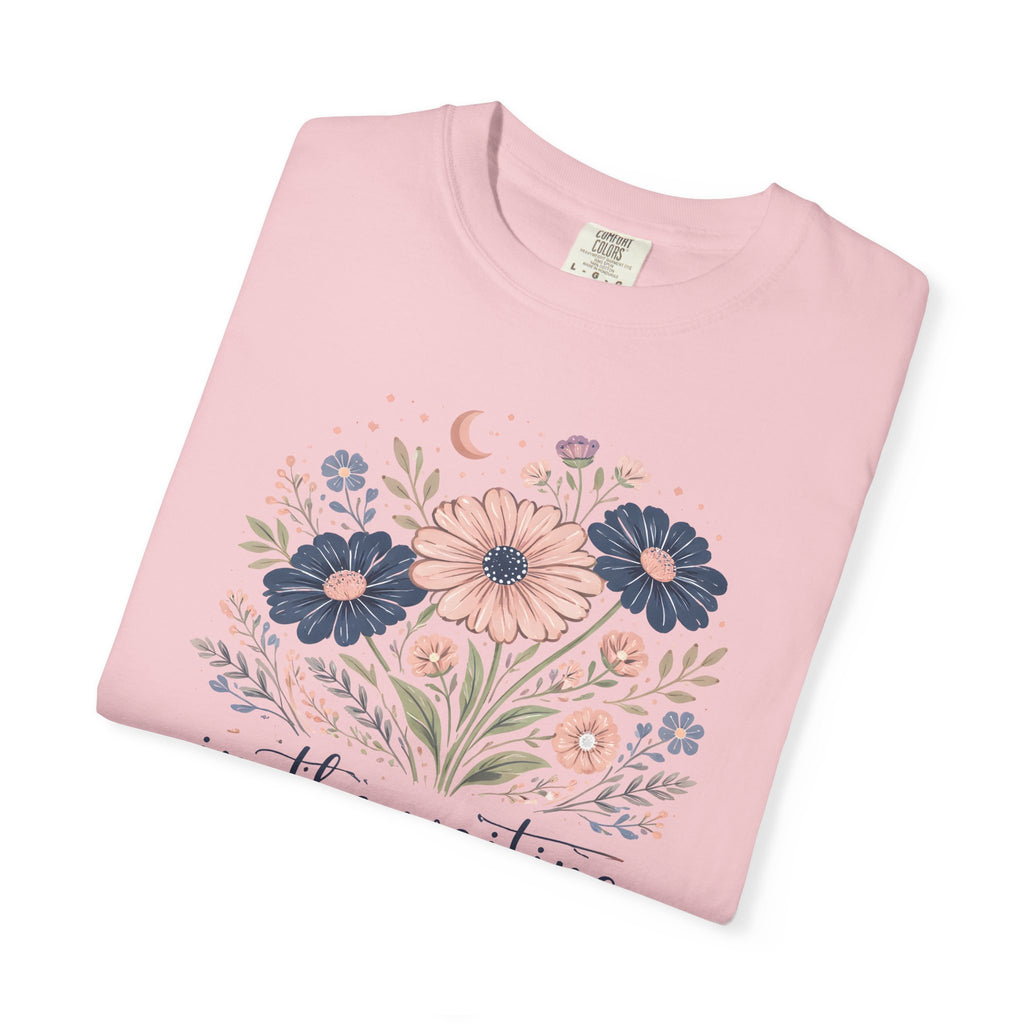 Christian Floral T-Shirt — "In the Waiting God Is Working" Inspirational Faith Tee