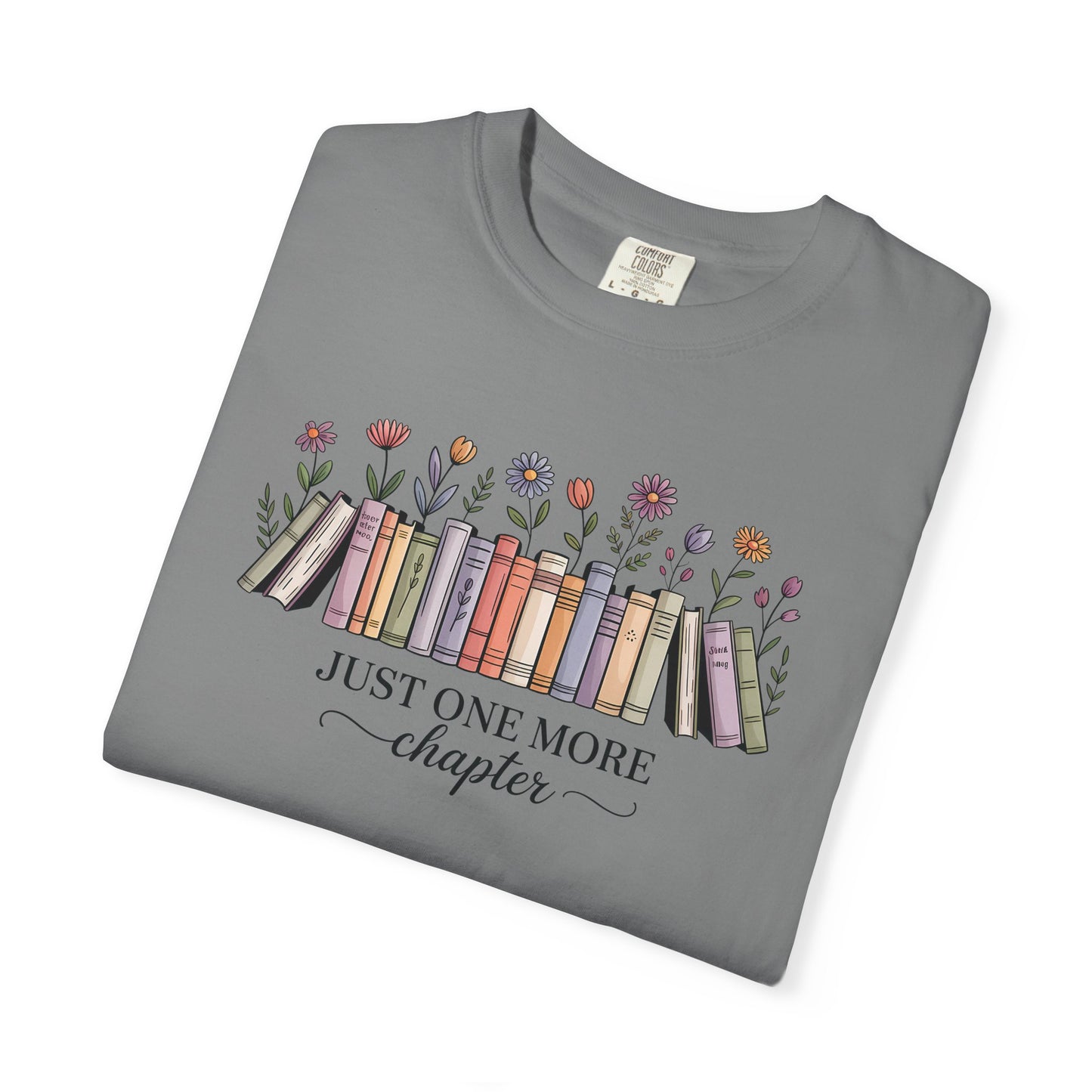 Book Lover T-Shirt — "Just One More Chapter" Floral Bookshelf Tee