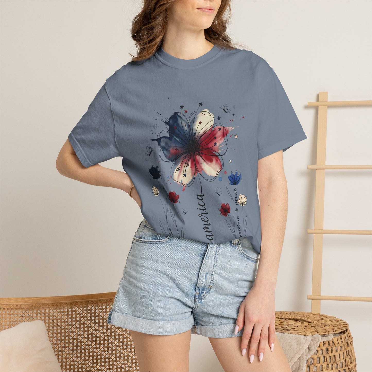 Patriotic Watercolor Flower T-Shirt — America Floral Graphic Tee