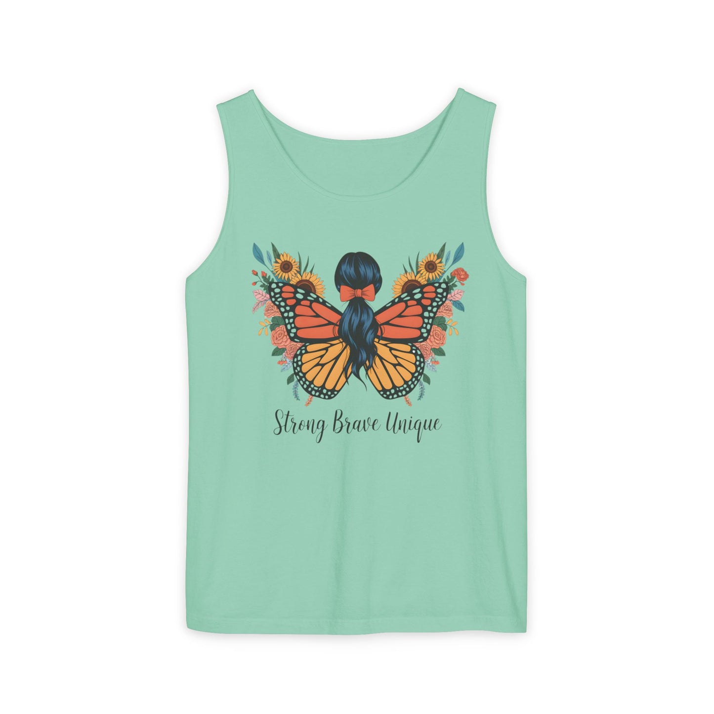 Butterfly Woman Tank Top — "Strong Brave Unique" Inspirational Graphic Tank