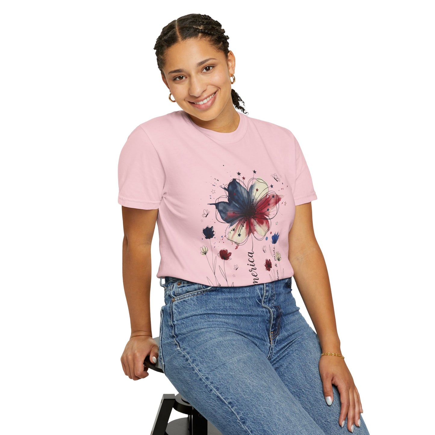 Patriotic Watercolor Flower T-Shirt — America Floral Graphic Tee