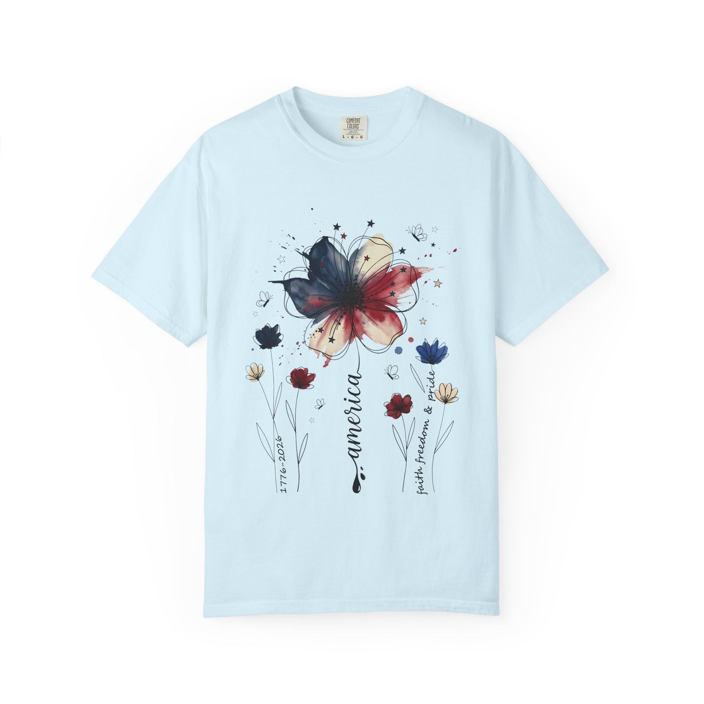 Patriotic Watercolor Flower T-Shirt — America Floral Graphic Tee
