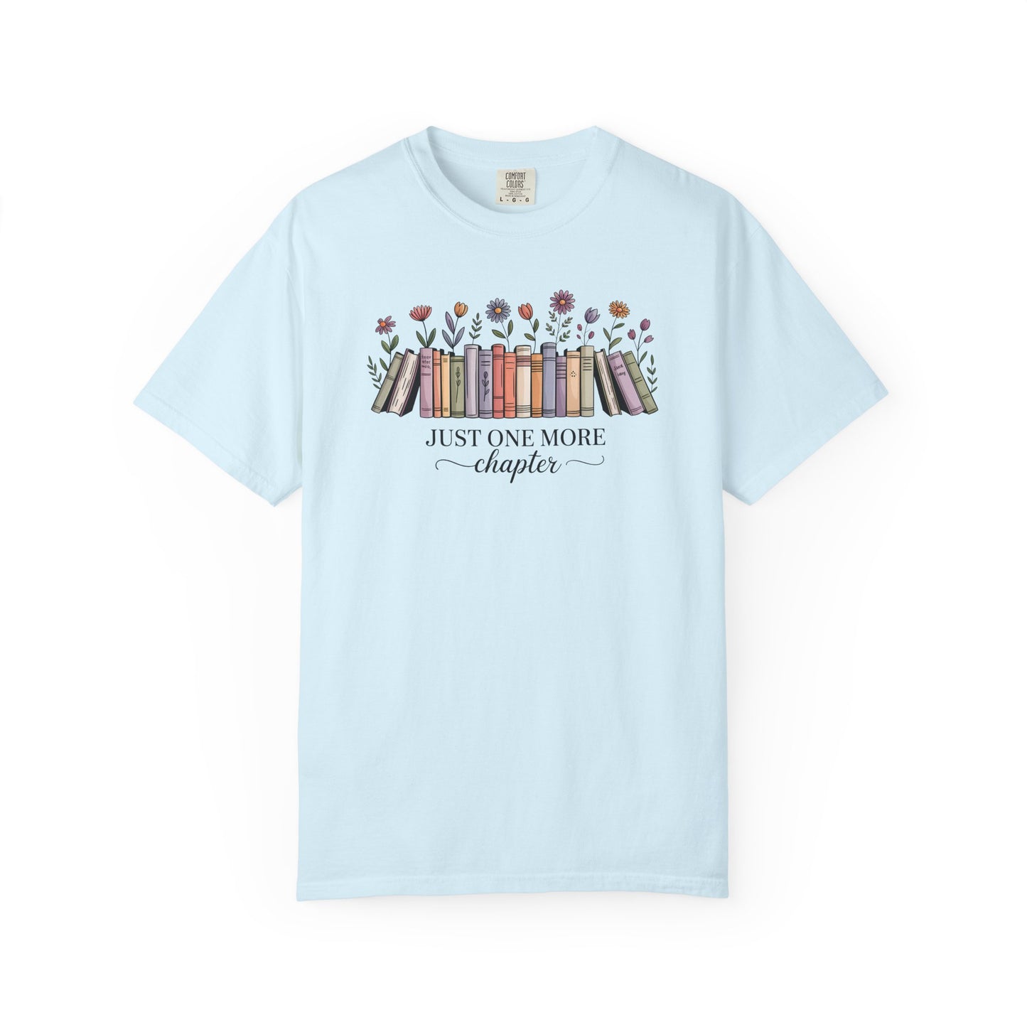 Book Lover T-Shirt — "Just One More Chapter" Floral Bookshelf Tee