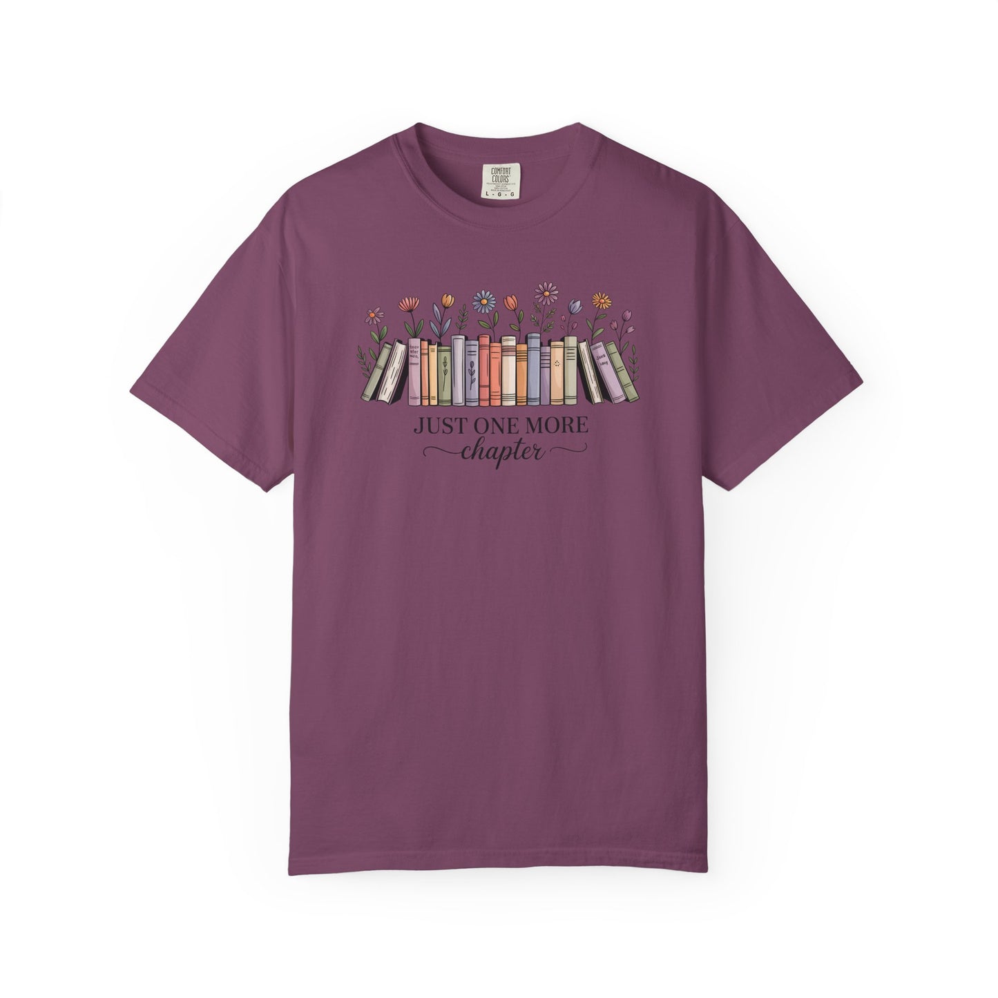 Book Lover T-Shirt — "Just One More Chapter" Floral Bookshelf Tee