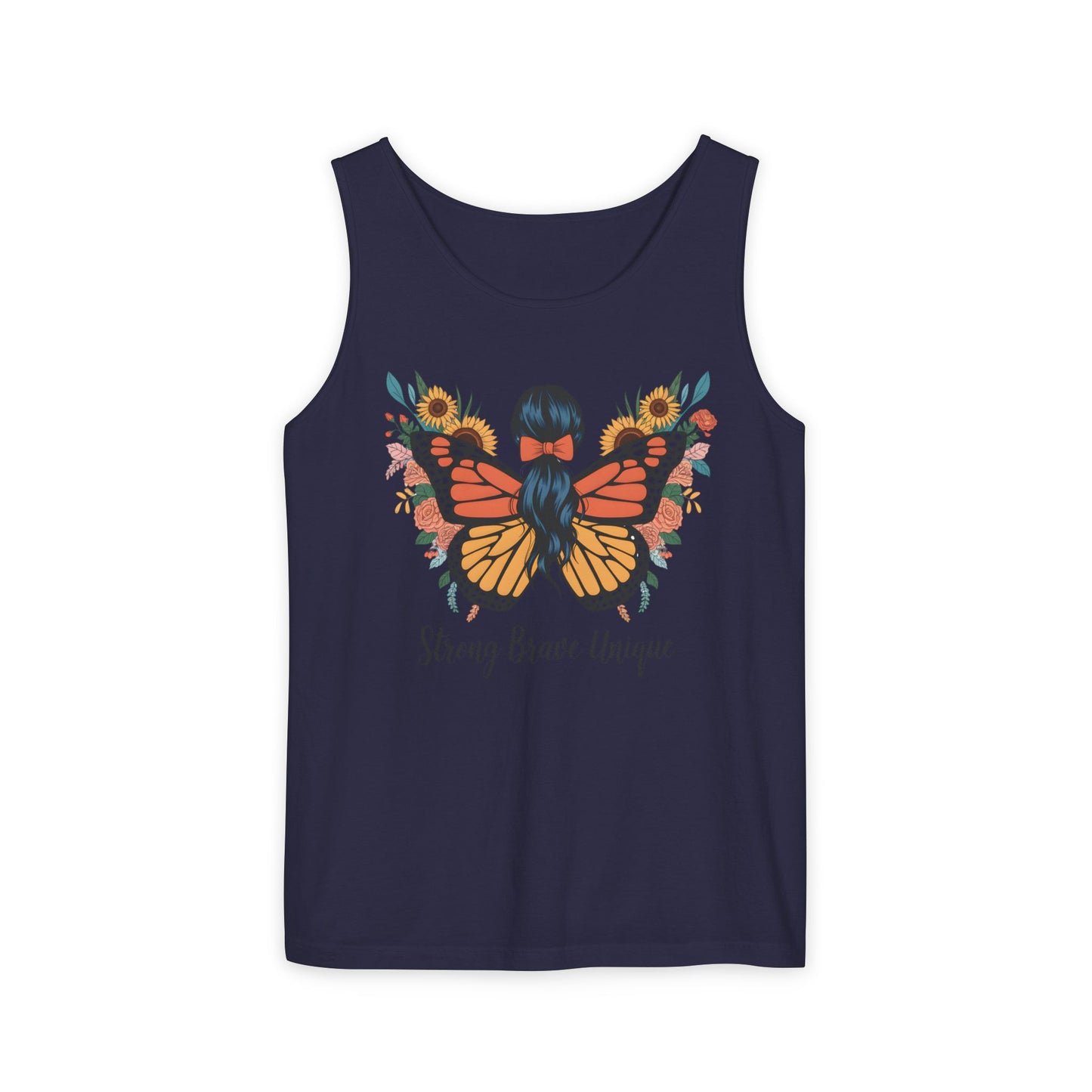 Butterfly Woman Tank Top — "Strong Brave Unique" Inspirational Graphic Tank