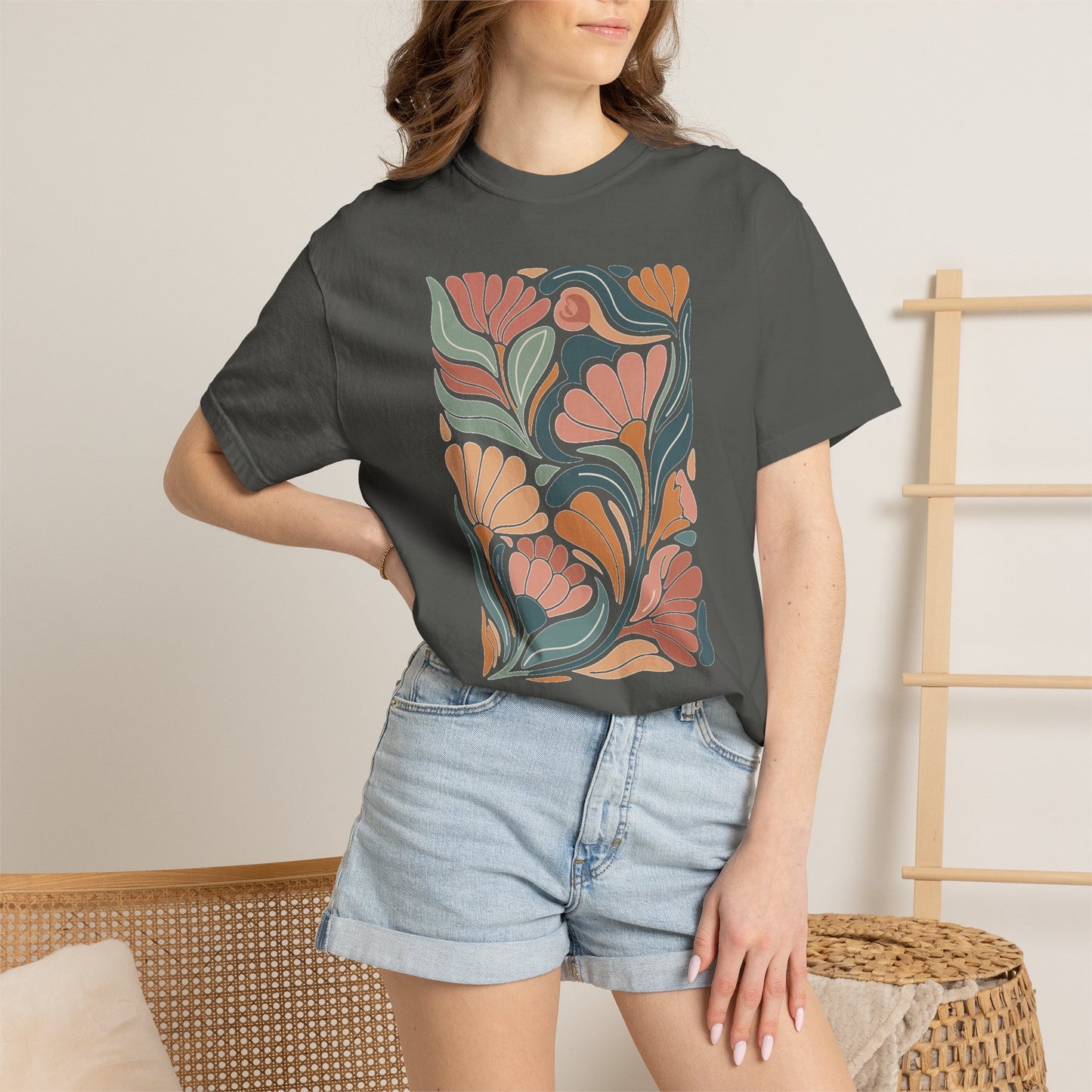 Floral Retro Tile T-Shirt — Vintage Boho Floral Graphic Tee