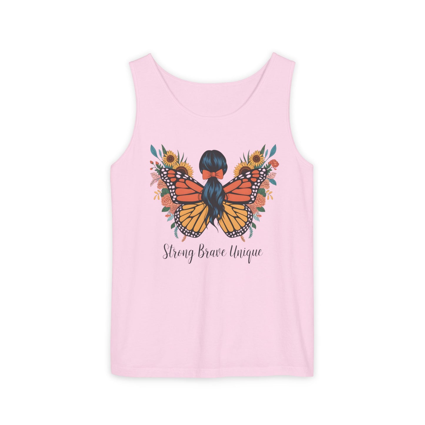 Butterfly Woman Tank Top — "Strong Brave Unique" Inspirational Graphic Tank