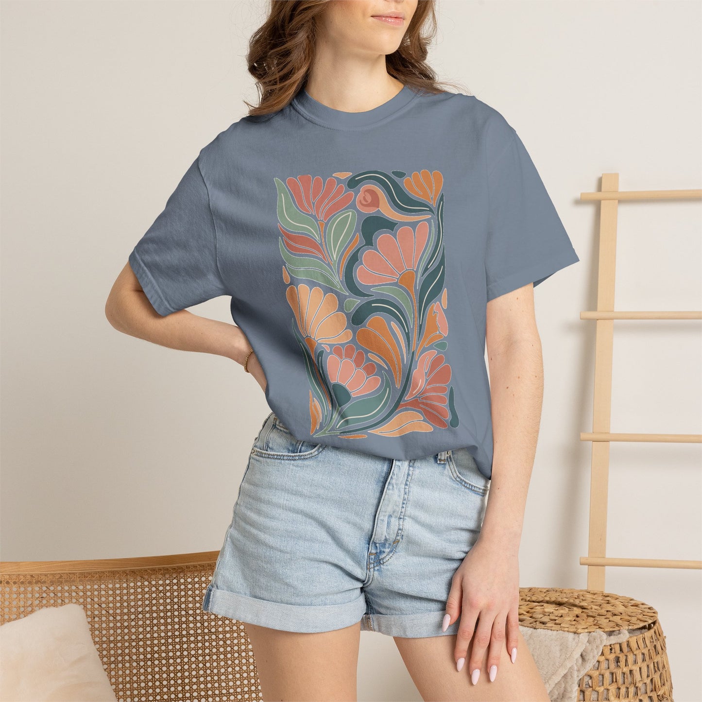 Floral Retro Tile T-Shirt — Vintage Boho Floral Graphic Tee