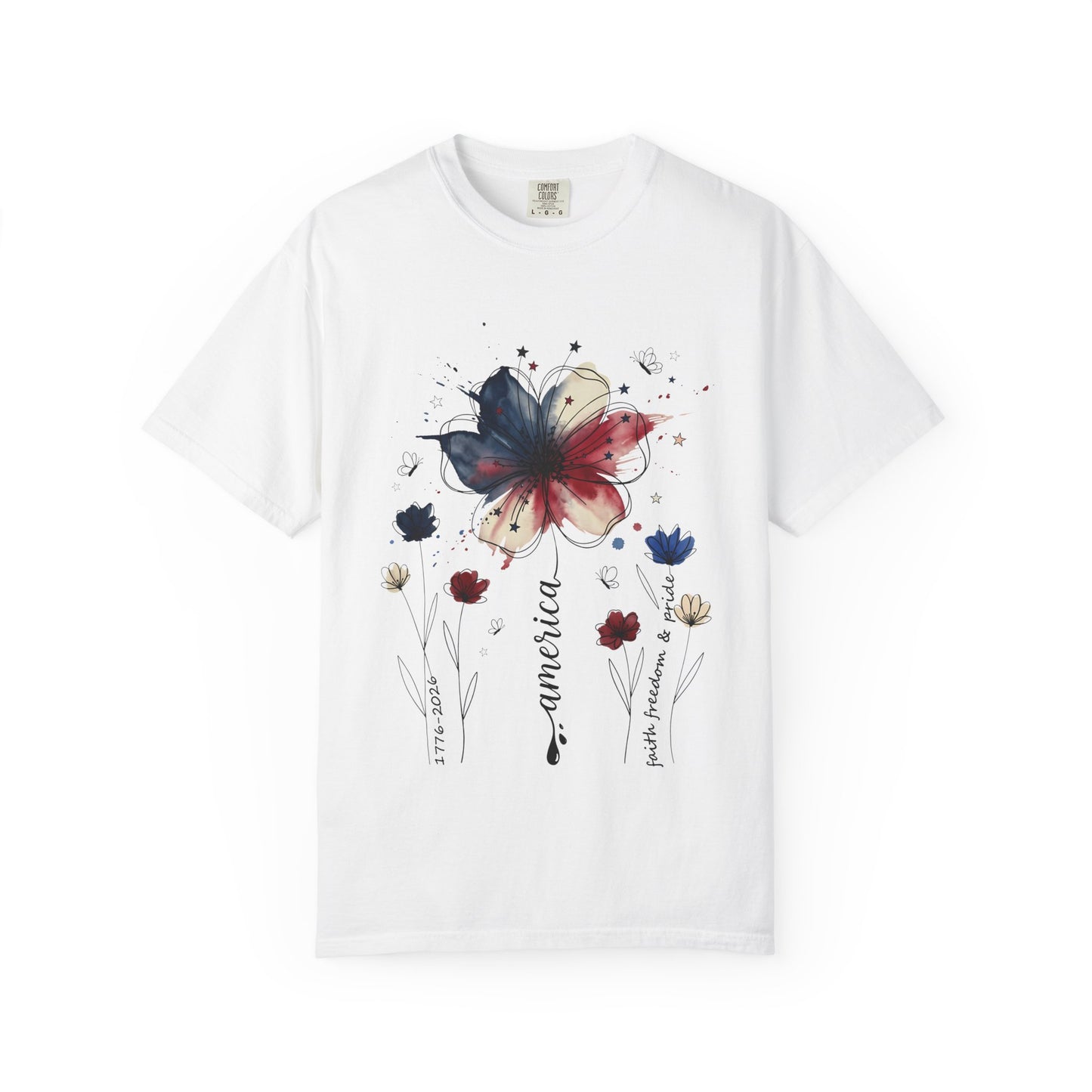 Patriotic Watercolor Flower T-Shirt — America Floral Graphic Tee