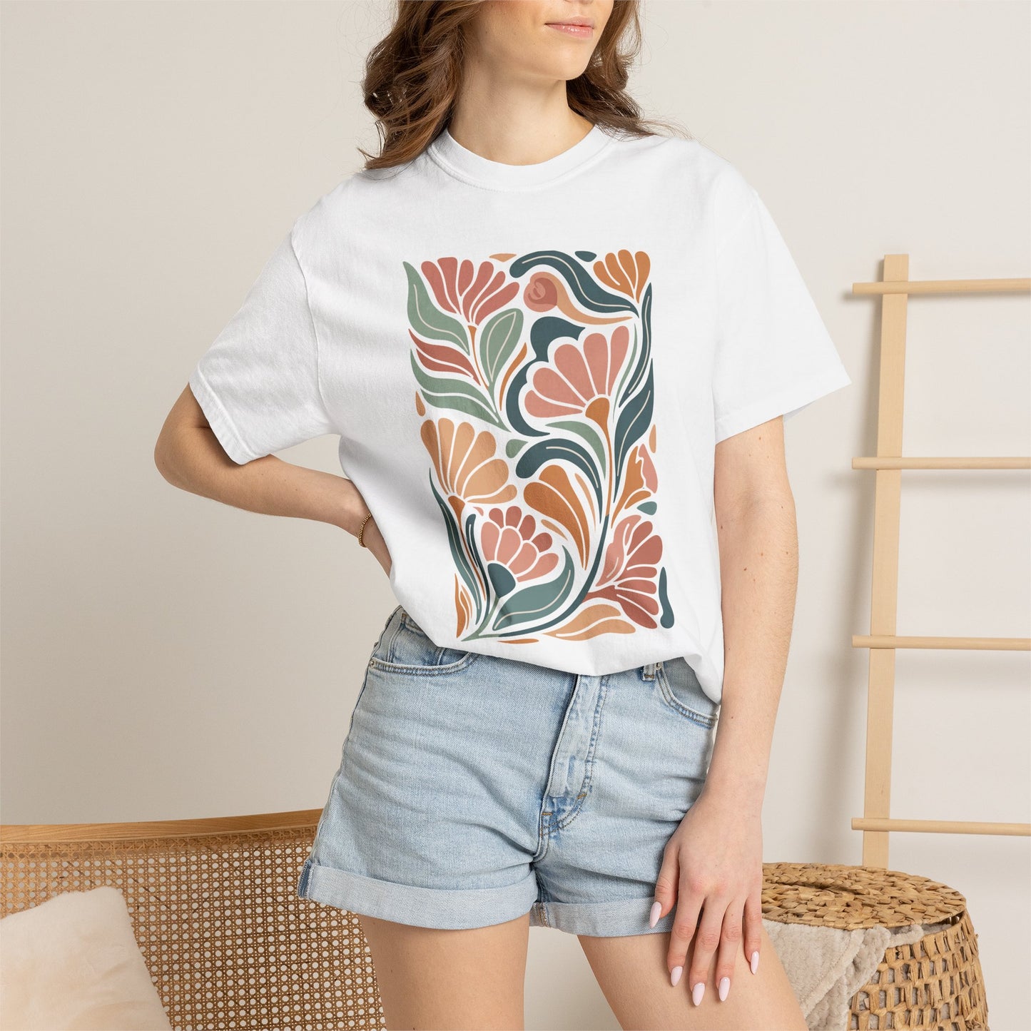 Floral Retro Tile T-Shirt — Vintage Boho Floral Graphic Tee