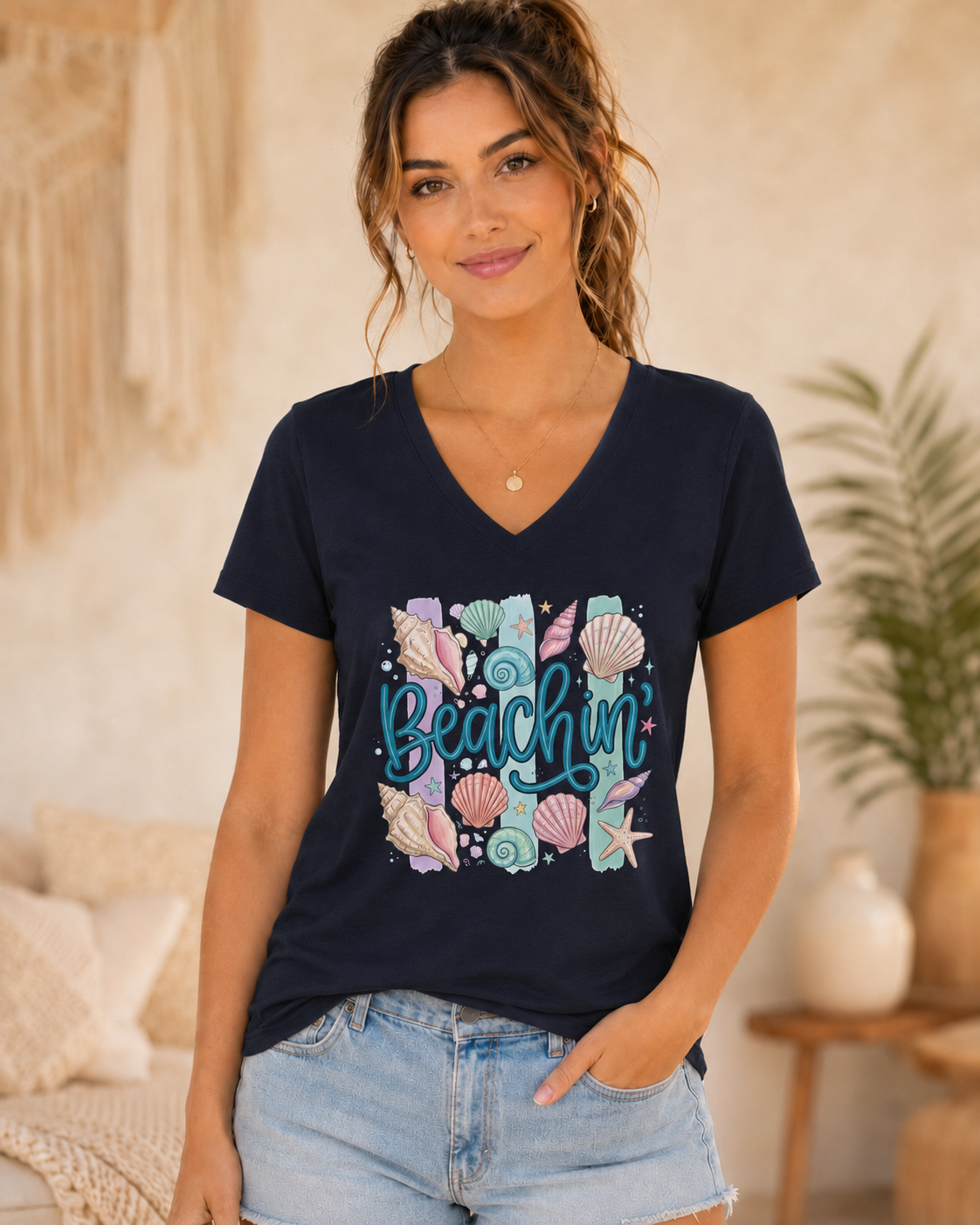 Beachin' V-Neck Tee — Women's Shells & Sea Breeze Summer T-Shirt