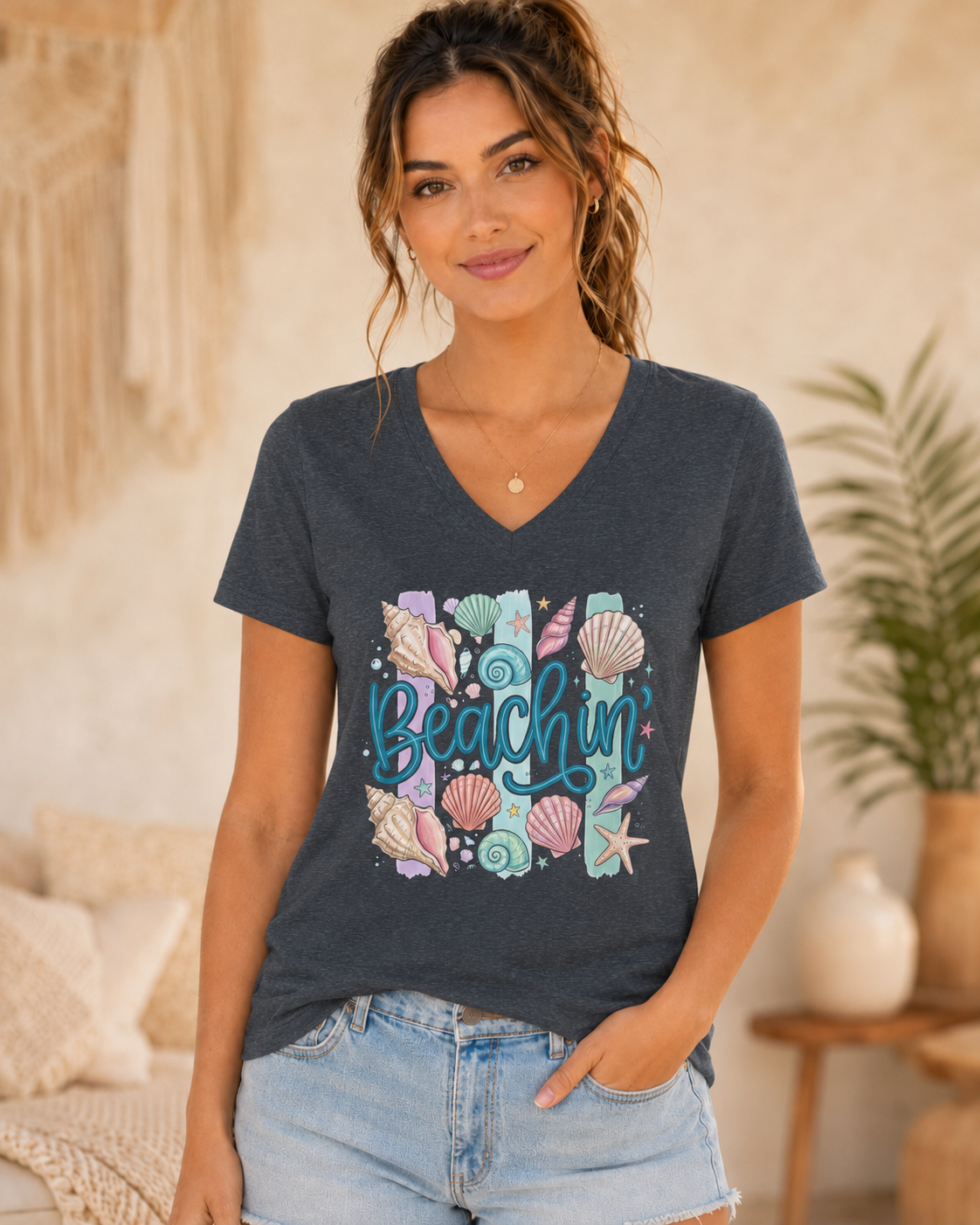 Beachin' V-Neck Tee — Women's Shells & Sea Breeze Summer T-Shirt