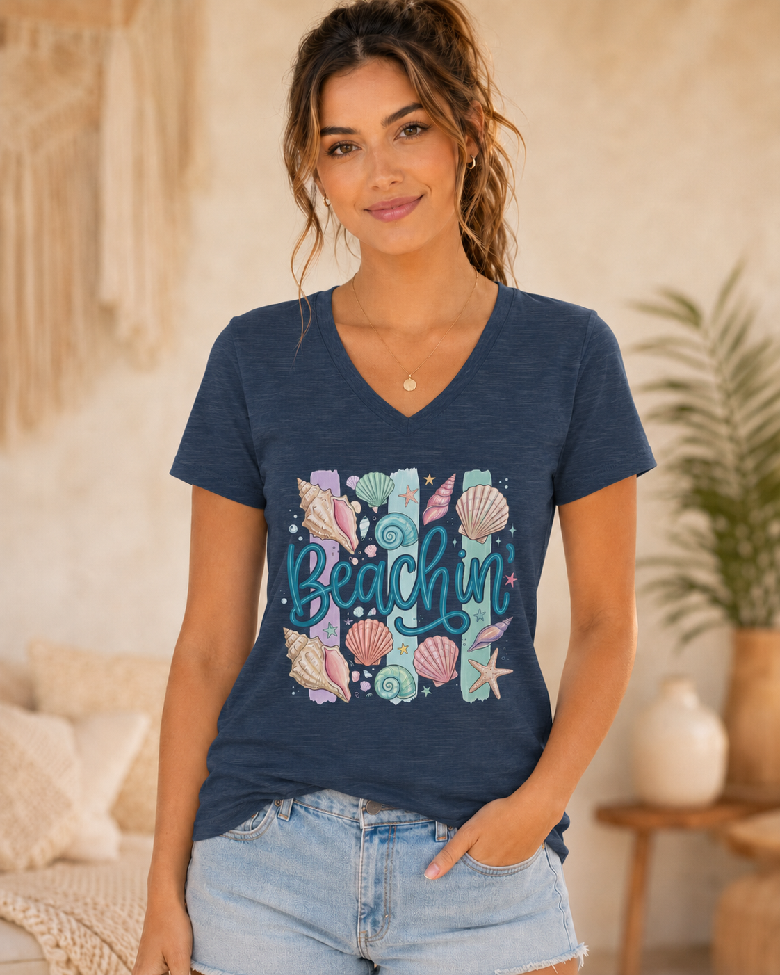 Beachin' V-Neck Tee — Women's Shells & Sea Breeze Summer T-Shirt