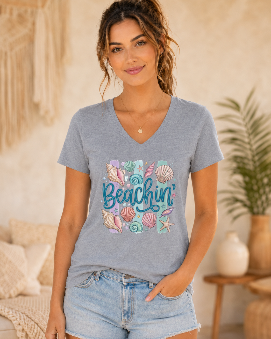Beachin' V-Neck Tee — Women's Shells & Sea Breeze Summer T-Shirt