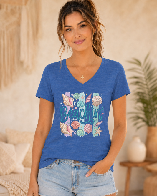 Beachin' V-Neck Tee — Women's Shells & Sea Breeze Summer T-Shirt