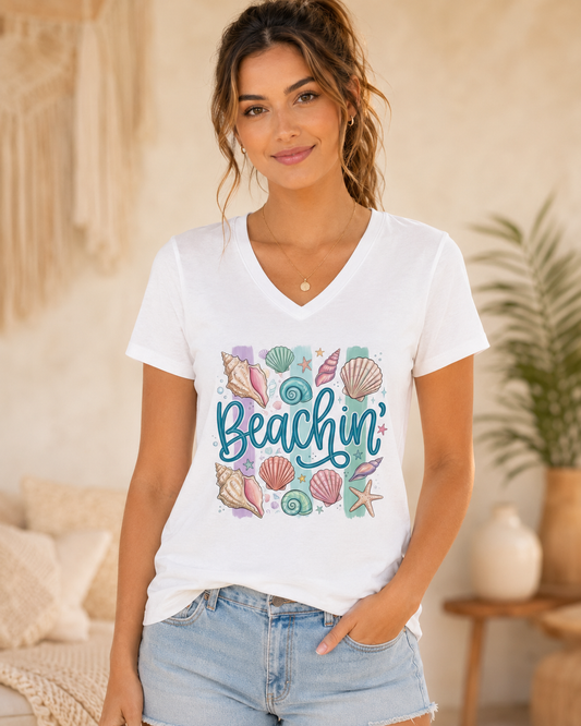 Beachin' V-Neck Tee — Women's Shells & Sea Breeze Summer T-Shirt