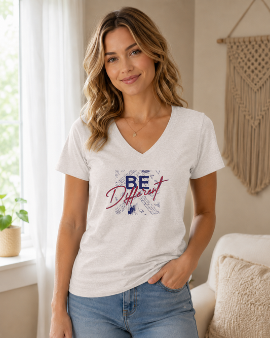 Women's V-Neck Tee — "Be Different" Graphic Casual Top