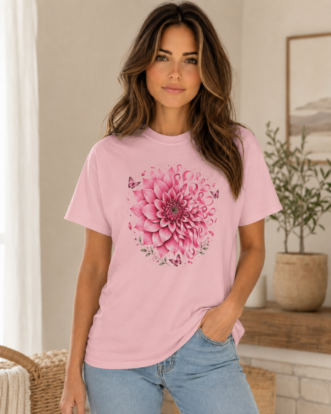 Floral Dahlia T-Shirt — Pink Watercolor Flower Tee