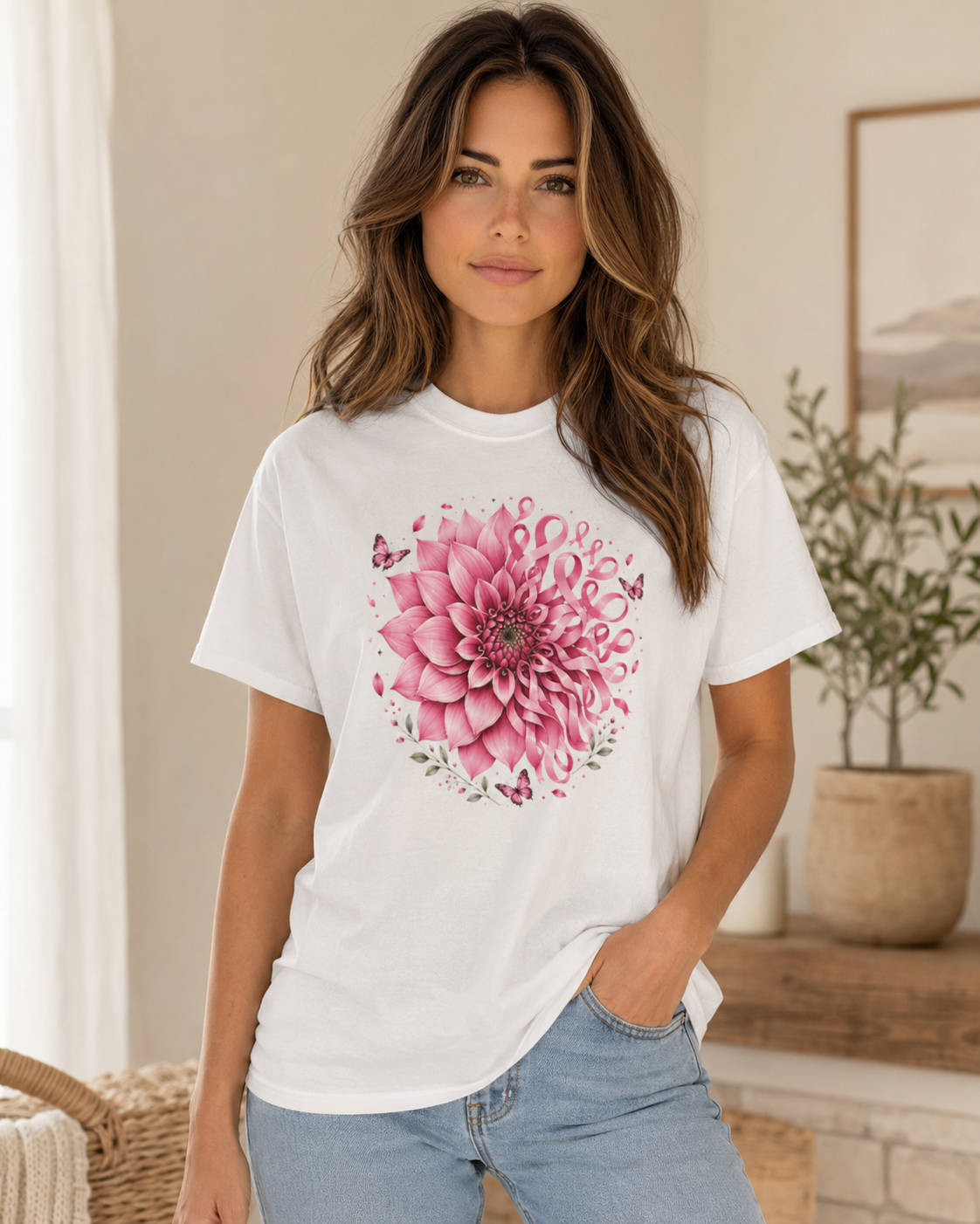Floral Dahlia T-Shirt — Pink Watercolor Flower Tee