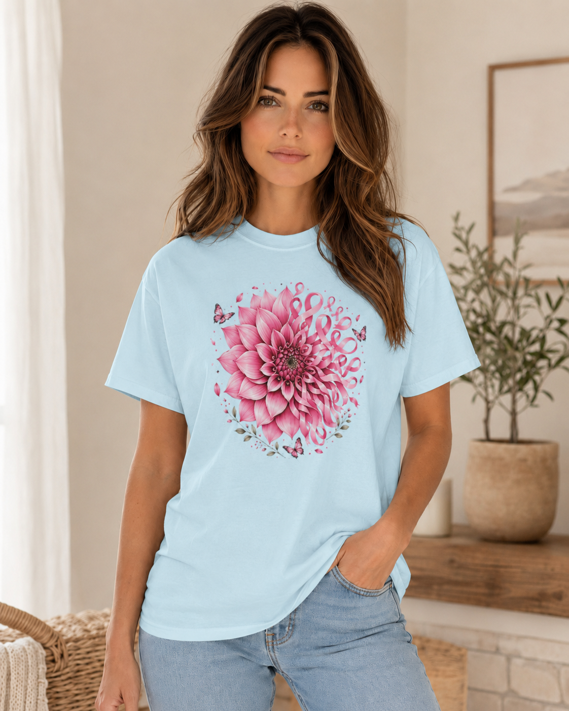 Floral Dahlia T-Shirt — Pink Watercolor Flower Tee
