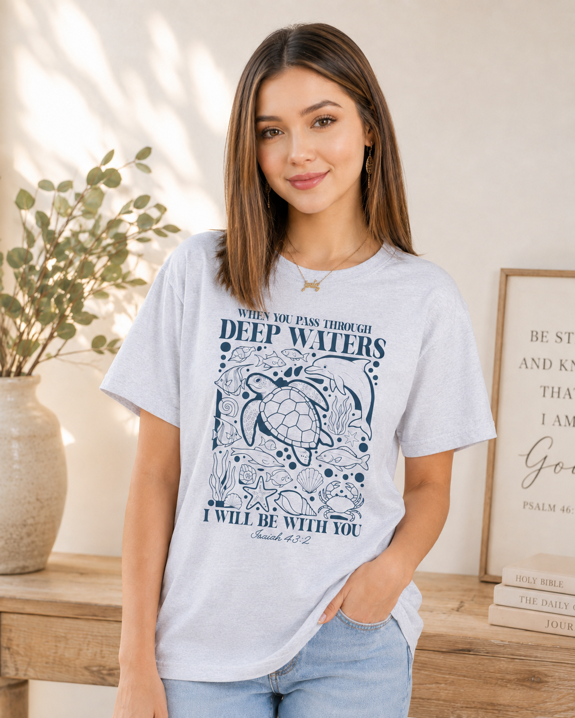Sea Turtle Faith Tee — "When You Pass Through Deep Waters I Will Be With You" Spiritual Christian T-Shirt