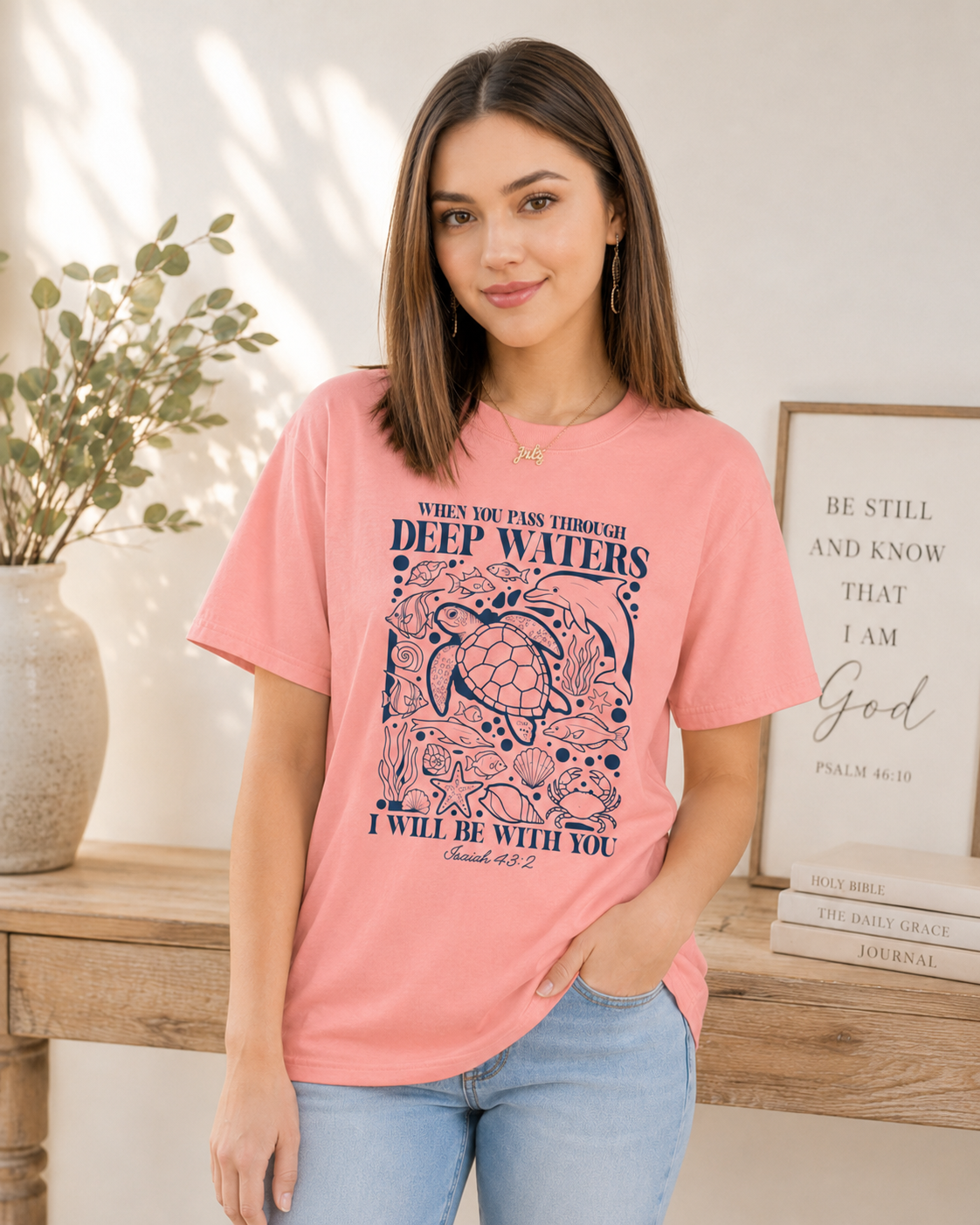Sea Turtle Faith Tee — "When You Pass Through Deep Waters I Will Be With You" Spiritual Christian T-Shirt