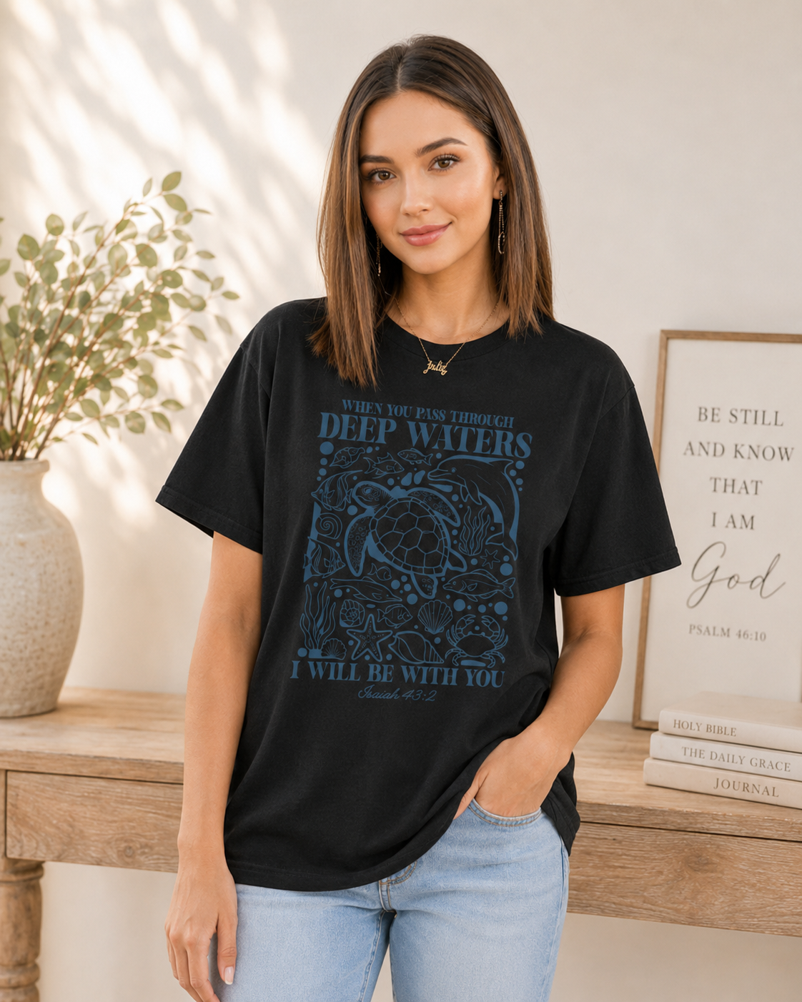 Sea Turtle Faith Tee — "When You Pass Through Deep Waters I Will Be With You" Spiritual Christian T-Shirt