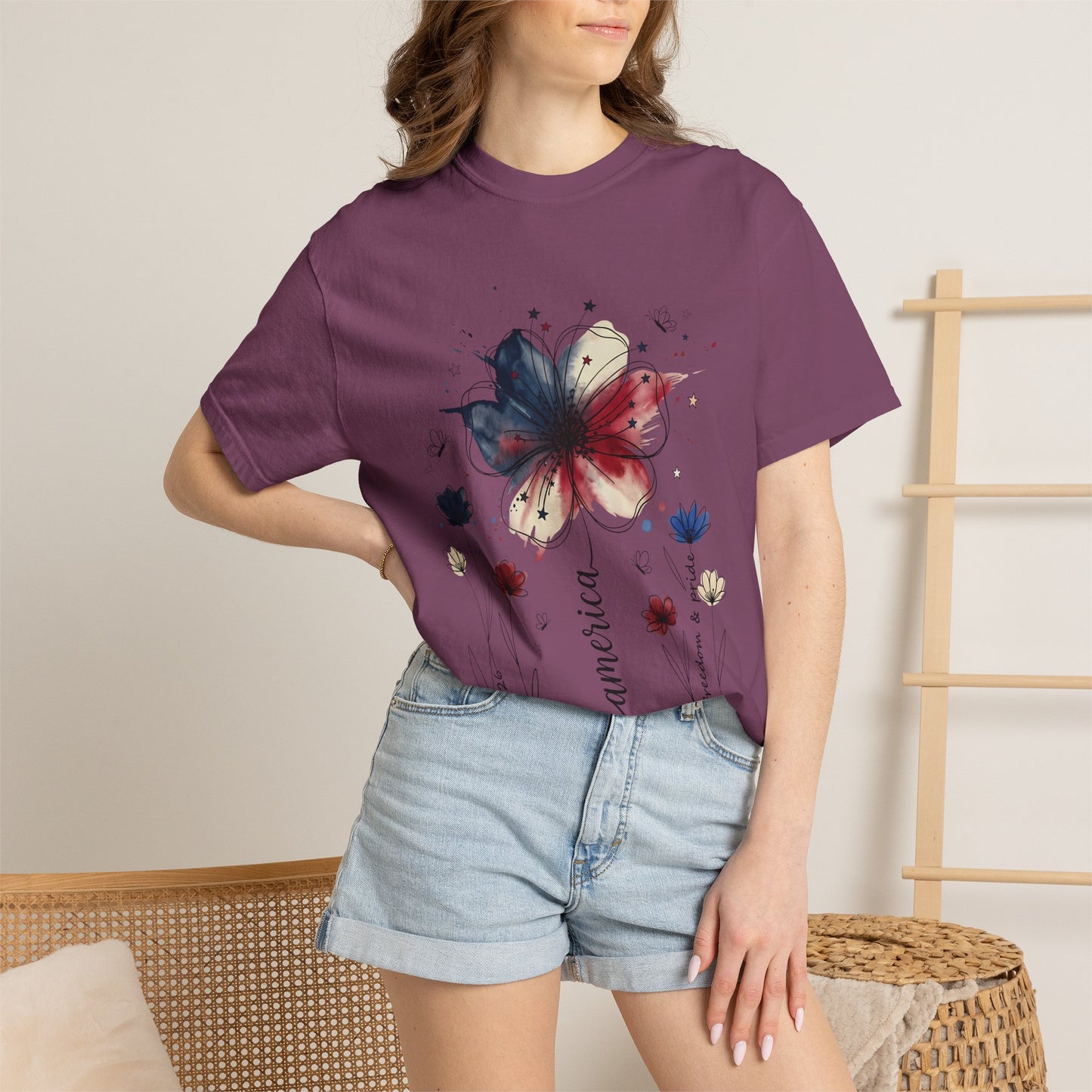 Patriotic Watercolor Flower T-Shirt — America Floral Graphic Tee