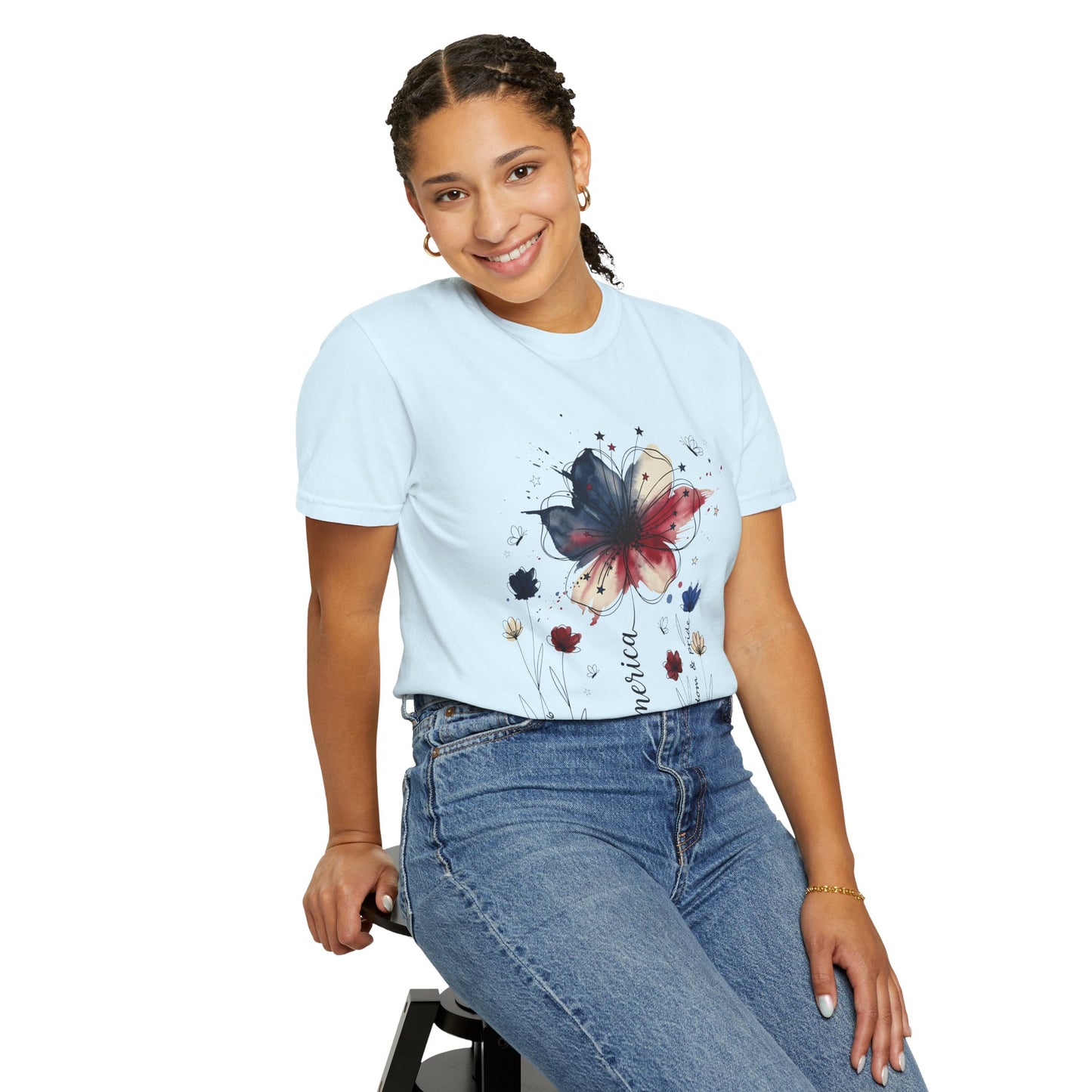 Patriotic Watercolor Flower T-Shirt — America Floral Graphic Tee