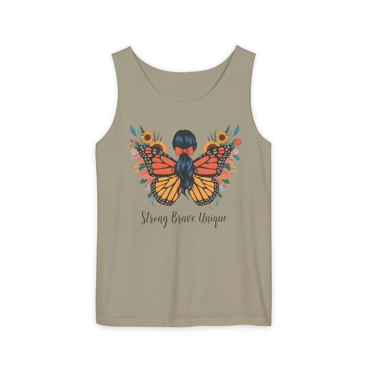 Butterfly Woman Tank Top — "Strong Brave Unique" Inspirational Graphic Tank