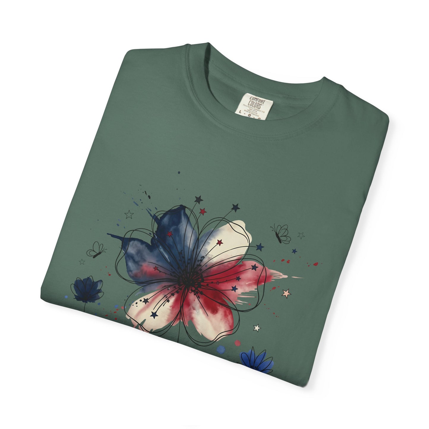 Patriotic Watercolor Flower T-Shirt — America Floral Graphic Tee