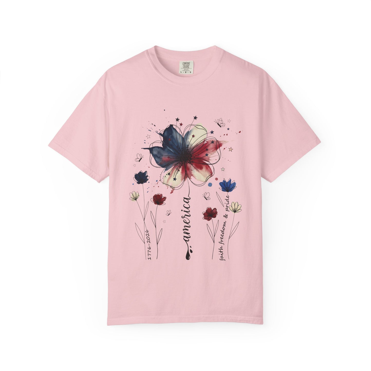 Patriotic Watercolor Flower T-Shirt — America Floral Graphic Tee