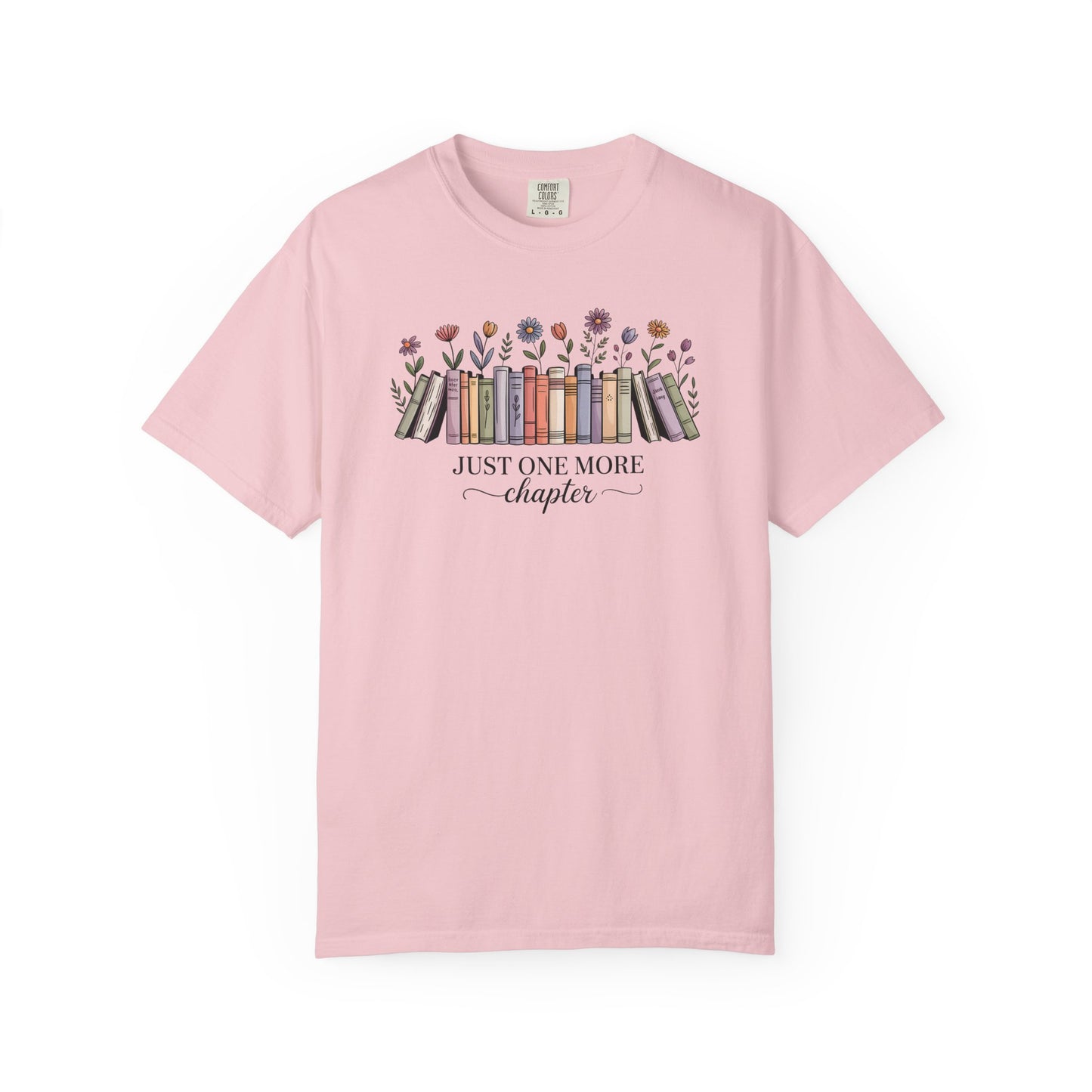 Book Lover T-Shirt — "Just One More Chapter" Floral Bookshelf Tee