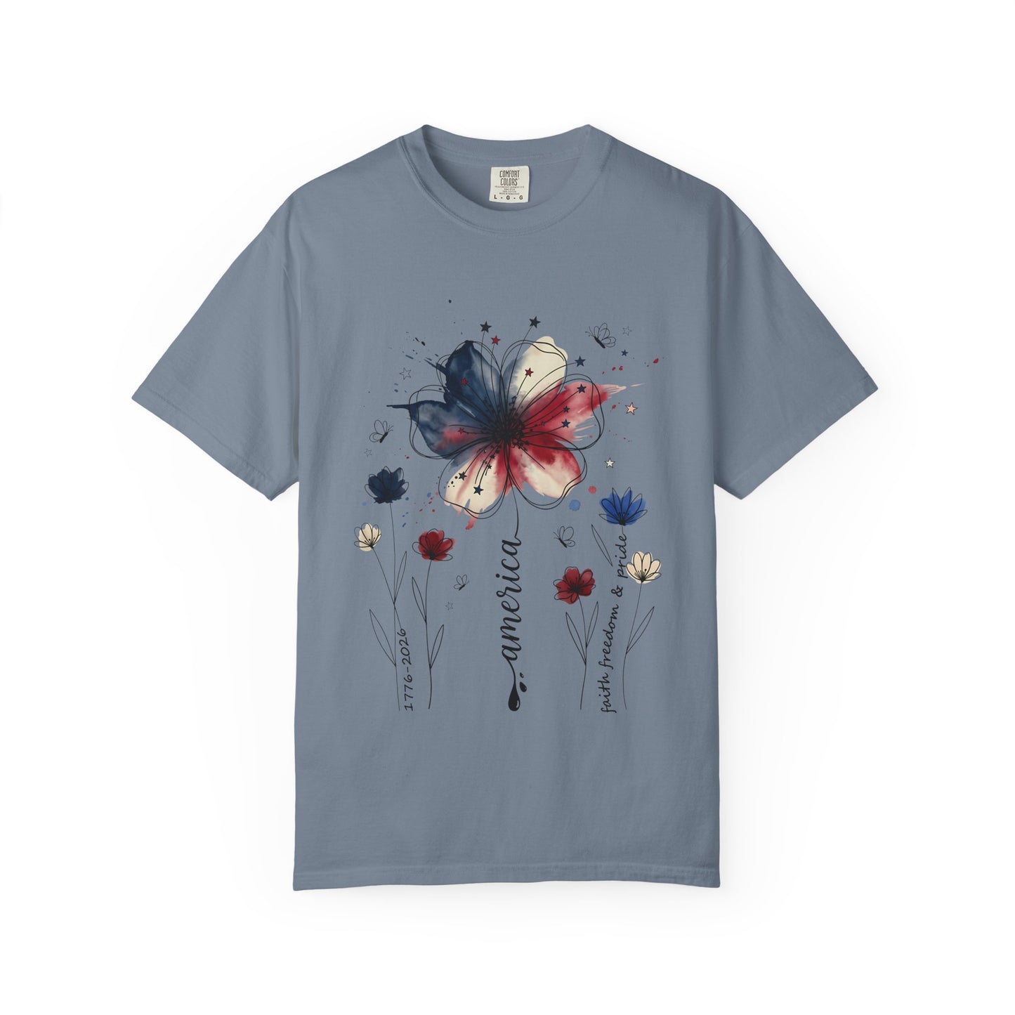 Patriotic Watercolor Flower T-Shirt — America Floral Graphic Tee