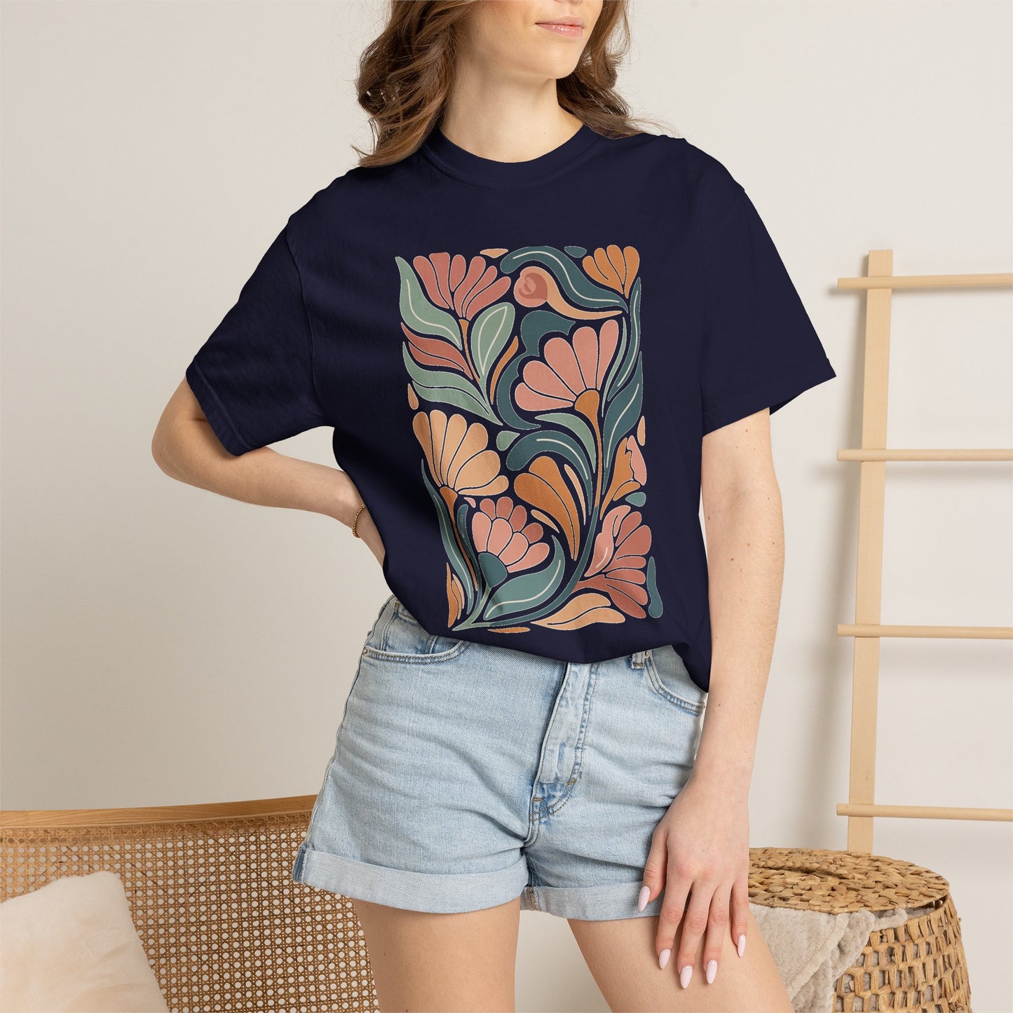 Floral Retro Tile T-Shirt — Vintage Boho Floral Graphic Tee