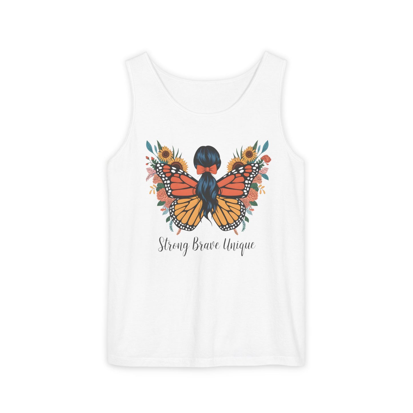 Butterfly Woman Tank Top — "Strong Brave Unique" Inspirational Graphic Tank