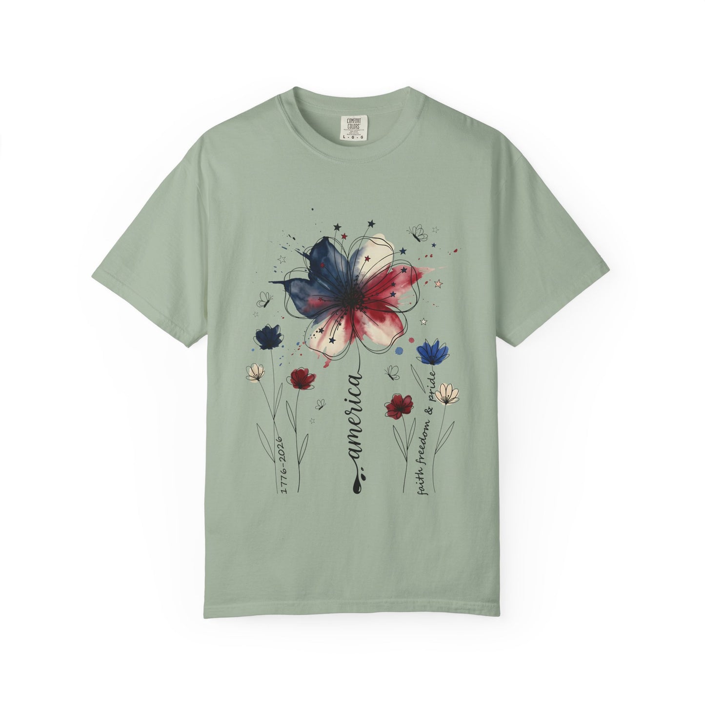 Patriotic Watercolor Flower T-Shirt — America Floral Graphic Tee